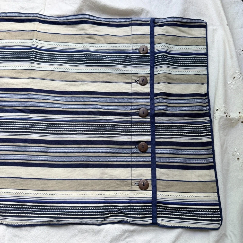 Set of 2 Columbia Blue Ticking Stripe Pillow Shams 20x34 Coastal Beachy Nautical